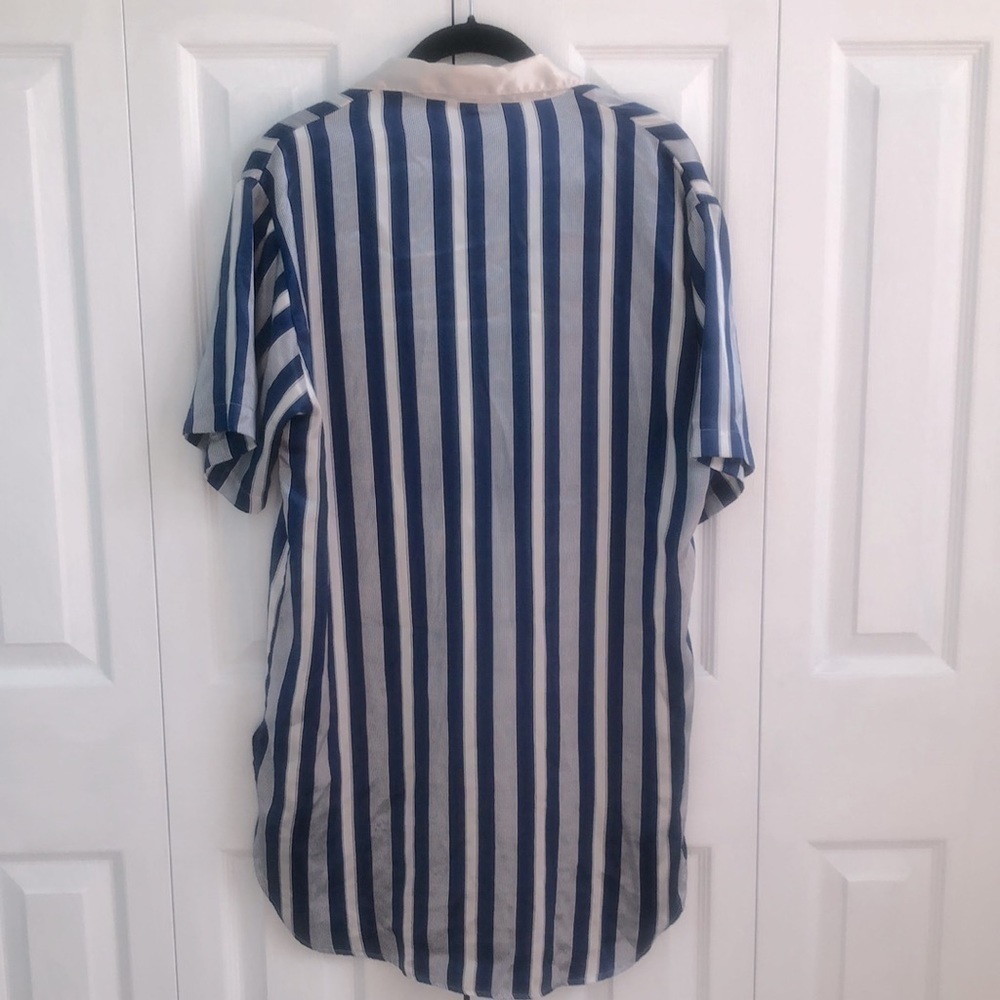 Vintage Lingerie Cacique Blue and White Striped Satin Night Shirt Size Small - Picture 9 of 10